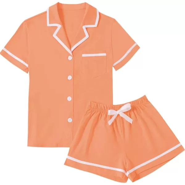 LYANER Women's Cotton Pajamas Set Button Short Sleeve Shirt with Shorts Set PJs Loungewear