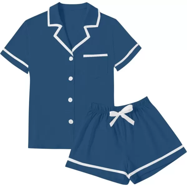 LYANER Women's Cotton Pajamas Set Button Short Sleeve Shirt with Shorts Set PJs Loungewear