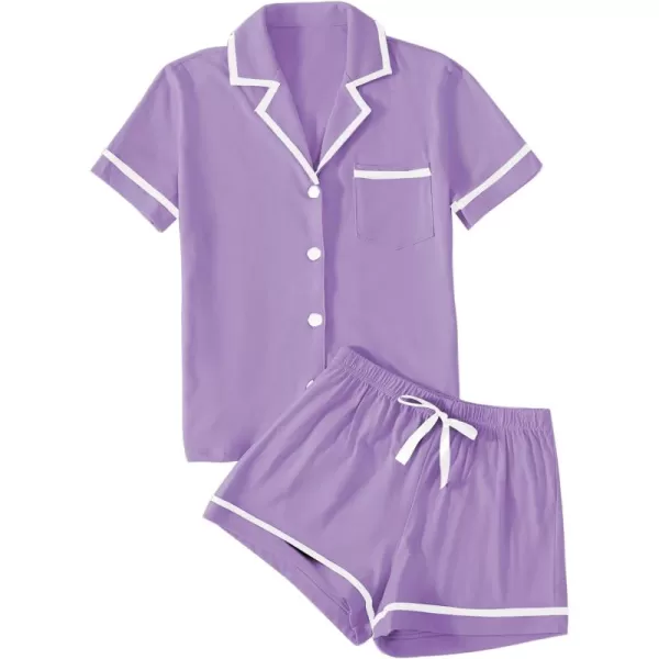 LYANER Women's Cotton Pajamas Set Button Short Sleeve Shirt with Shorts Set PJs Loungewear
