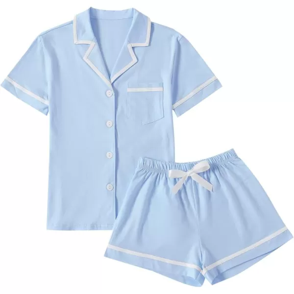 LYANER Women's Cotton Pajamas Set Button Short Sleeve Shirt with Shorts Set PJs Loungewear