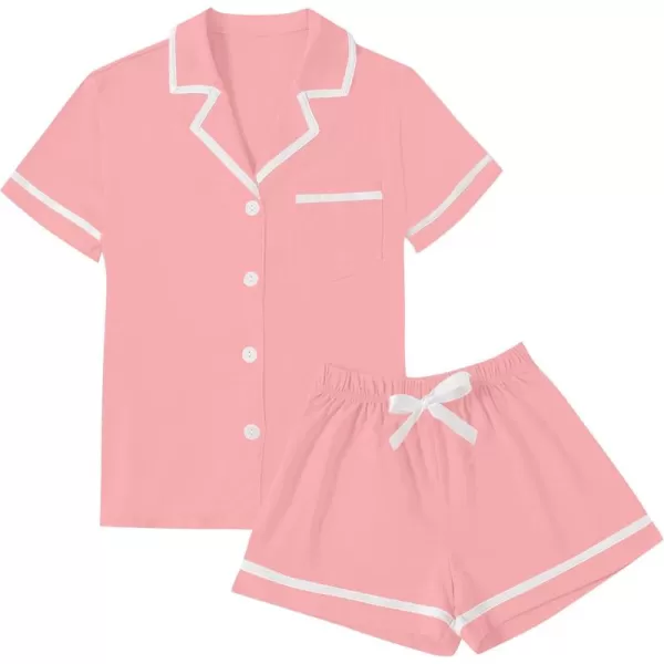 LYANER Women's Cotton Pajamas Set Button Short Sleeve Shirt with Shorts Set PJs Loungewear