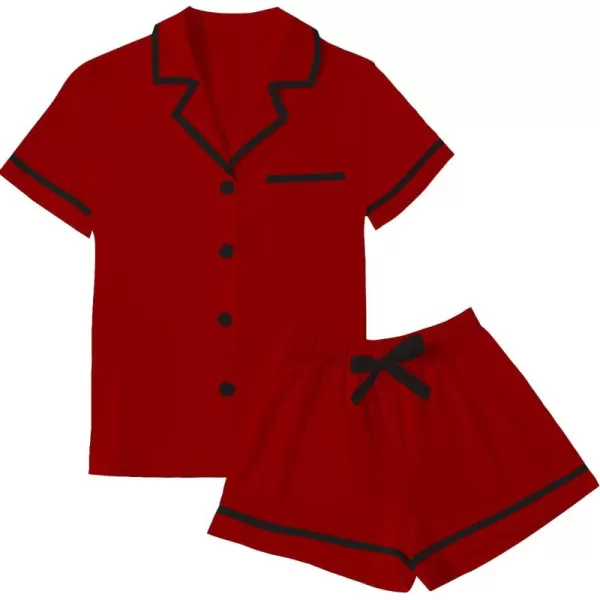 LYANER Women's Cotton Pajamas Set Button Short Sleeve Shirt with Shorts Set PJs Loungewear