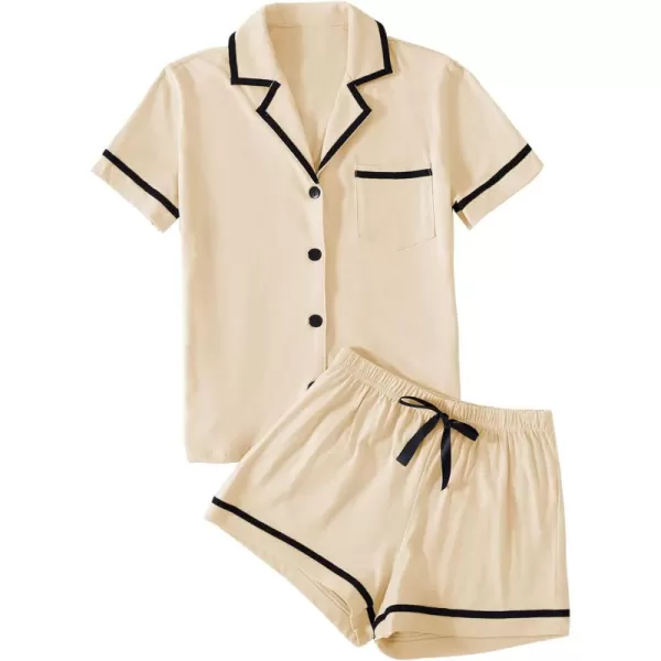 LYANER Women's Cotton Pajamas Set Button Short Sleeve Shirt with Shorts Set PJs Loungewear