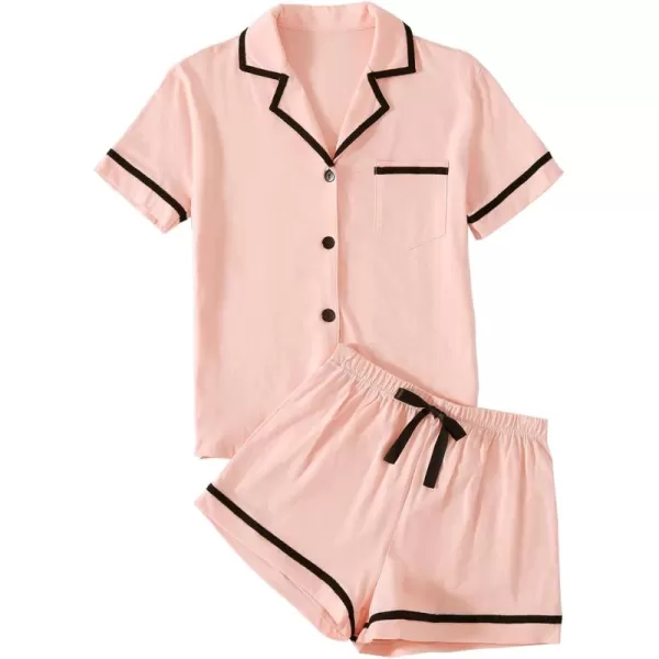 LYANER Women's Cotton Pajamas Set Button Short Sleeve Shirt with Shorts Set PJs Loungewear