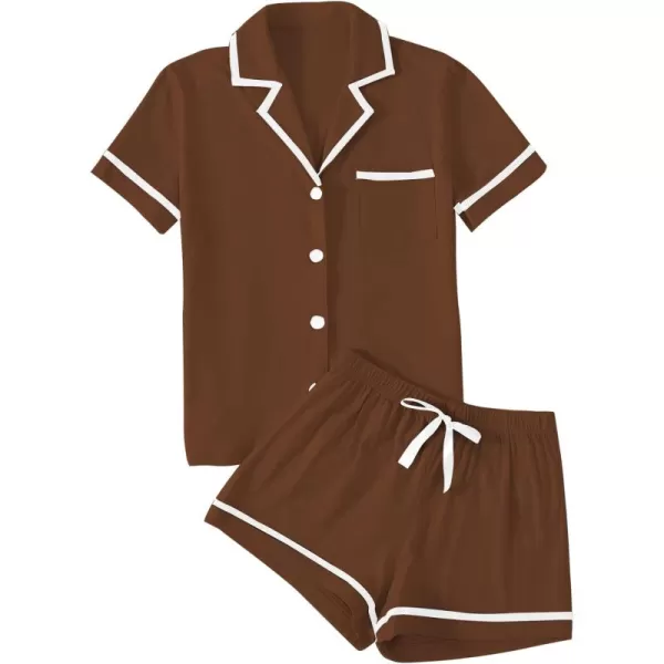LYANER Women's Cotton Pajamas Set Button Short Sleeve Shirt with Shorts Set PJs Loungewear