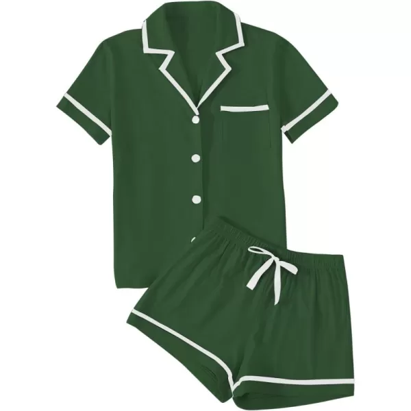 LYANER Women's Cotton Pajamas Set Button Short Sleeve Shirt with Shorts Set PJs Loungewear