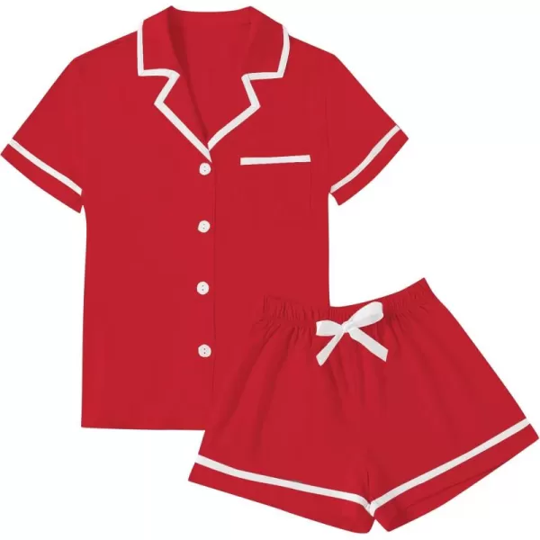LYANER Women's Cotton Pajamas Set Button Short Sleeve Shirt with Shorts Set PJs Loungewear