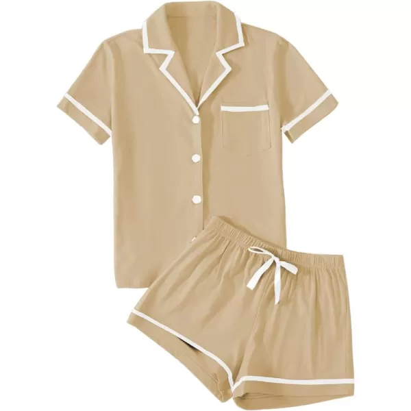 LYANER Women's Cotton Pajamas Set Button Short Sleeve Shirt with Shorts Set PJs Loungewear