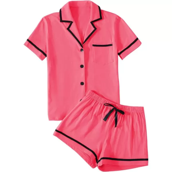 LYANER Women's Cotton Pajamas Set Button Short Sleeve Shirt with Shorts Set PJs Loungewear