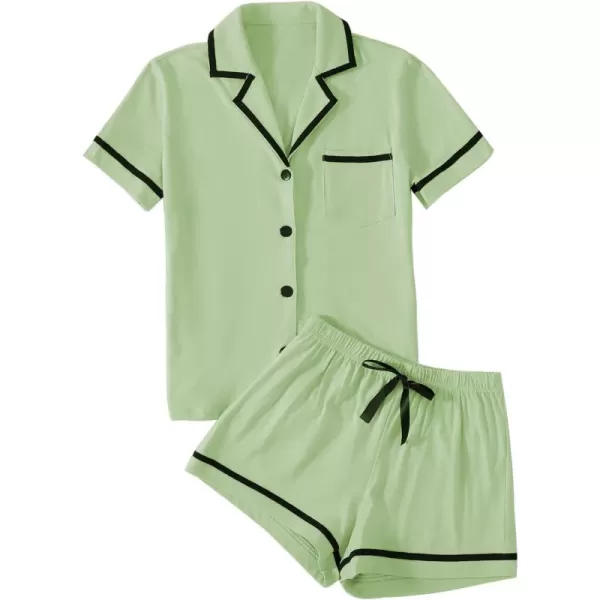LYANER Women's Cotton Pajamas Set Button Short Sleeve Shirt with Shorts Set PJs Loungewear