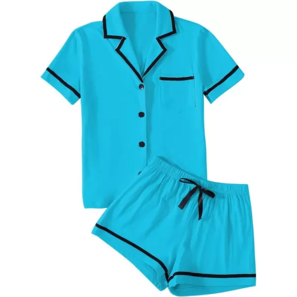 LYANER Women's Cotton Pajamas Set Button Short Sleeve Shirt with Shorts Set PJs Loungewear