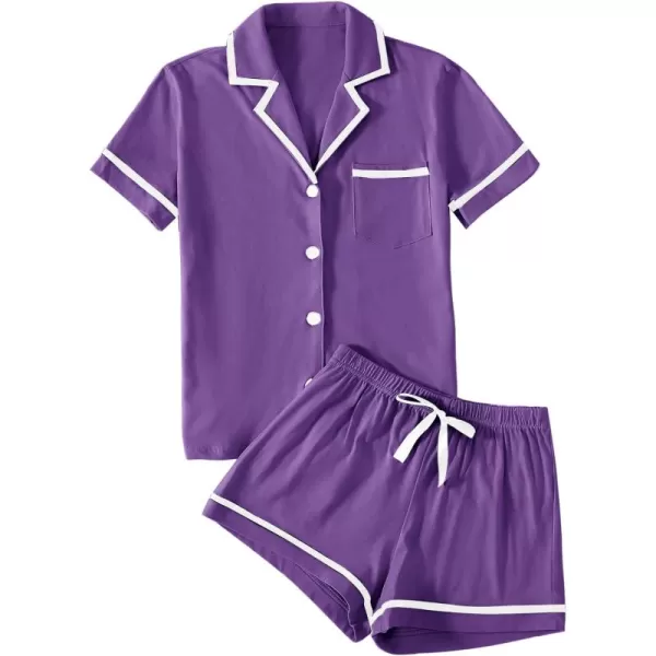LYANER Women's Cotton Pajamas Set Button Short Sleeve Shirt with Shorts Set PJs Loungewear