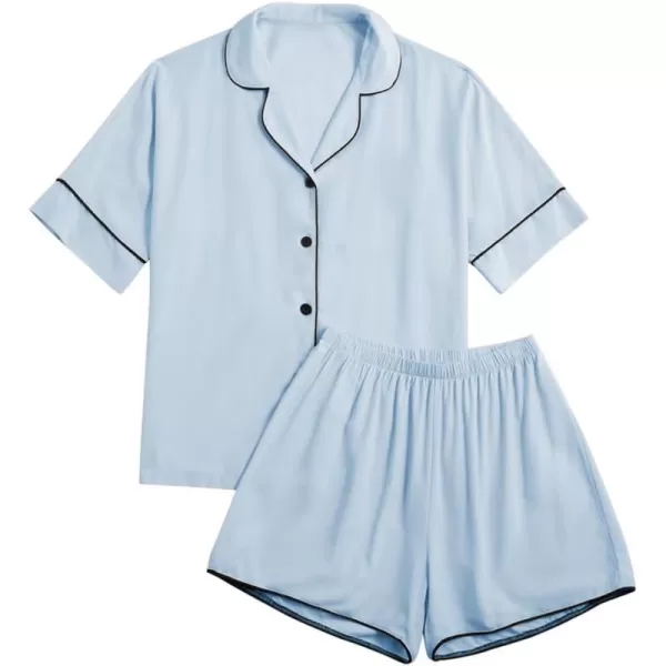 LYANER Women's Cotton Pajamas Set Buttons Short Sleeve Shirt with Shorts Set PJs Loungewear
