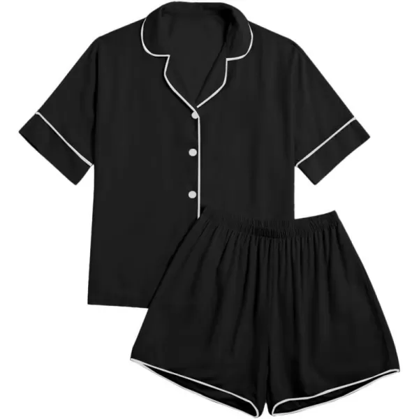 LYANER Women's Cotton Pajamas Set Buttons Short Sleeve Shirt with Shorts Set PJs Loungewear