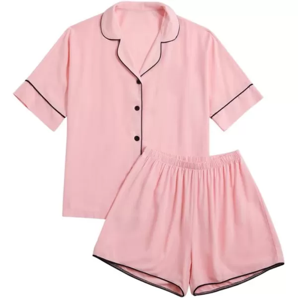 LYANER Women's Cotton Pajamas Set Buttons Short Sleeve Shirt with Shorts Set PJs Loungewear