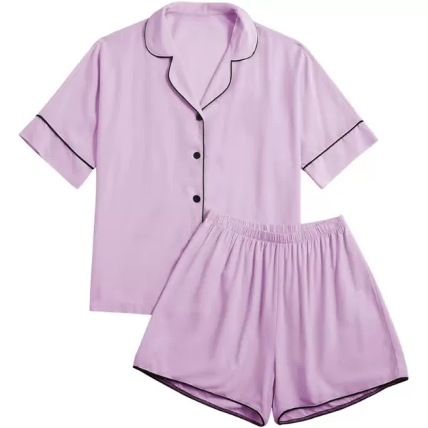 LYANER Women's Cotton Pajamas Set Buttons Short Sleeve Shirt with Shorts Set PJs Loungewear