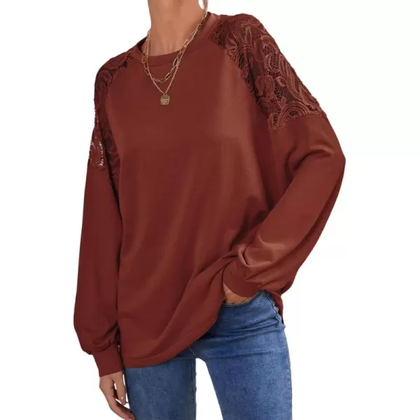 LYANER Women's Crewneck Lace Long Sleeve Hollow Out Sweatshirt Pullover Tops