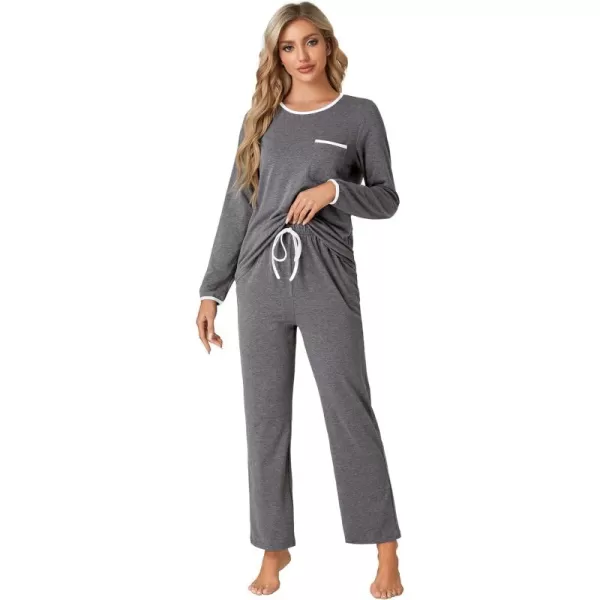 LYANER Women's Crewneck Long SLeeve Top with Drawstring Long Pants Sleepwear Pajama Set
