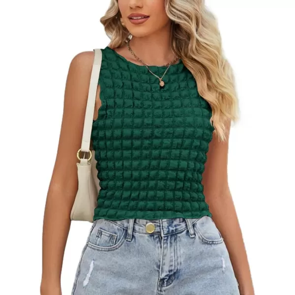 LYANER Women's Crewneck Popcorn Crop Tops Sleeveless Going Out Tops Tank Shirt