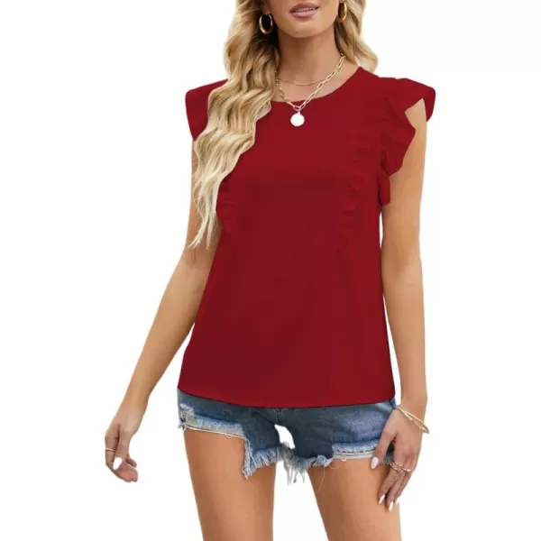 LYANER Women's Crewneck Ruffle Trim Sleeveless Summer Tunic Blouse Tank Top