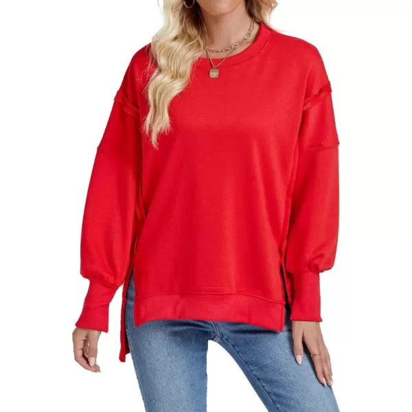 LYANER Women's Crewneck Split Slit Sides Oversized Drop Shoulder Long Sleeve Tunic Sweatshirt Top