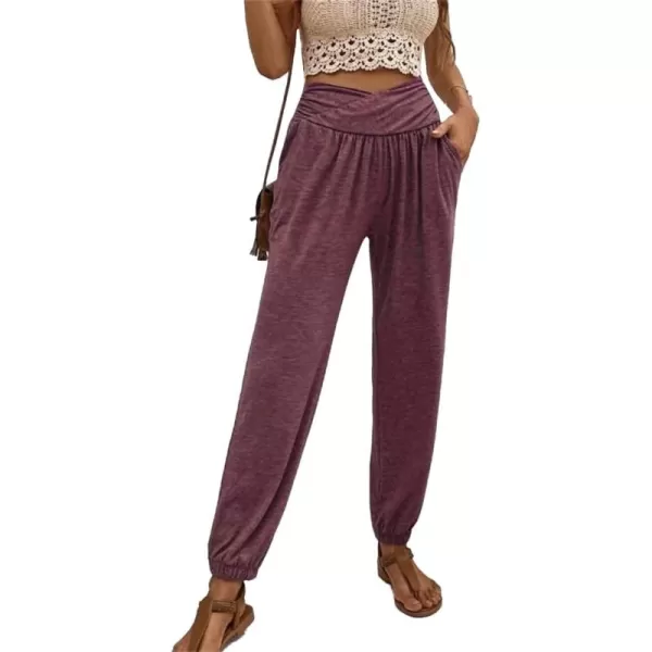 LYANER Women's Crossover High Waisted Pants Yoga Pants with Pockets Lounge Pajamas Casual Sweatpants