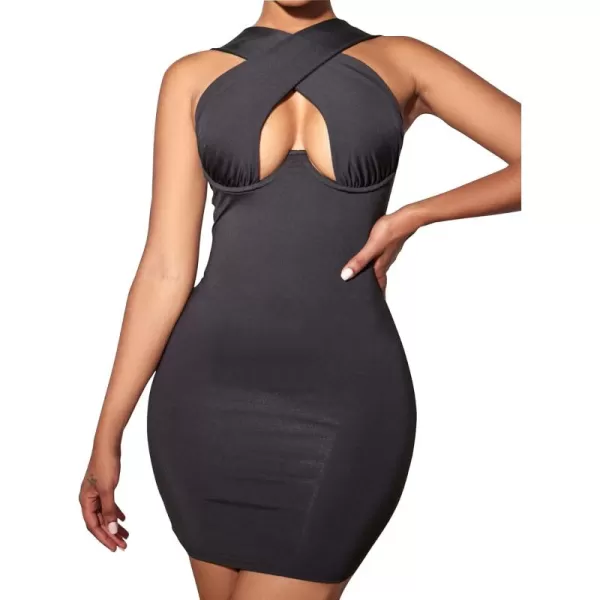LYANER Women's Cut Out Crisscross Halter Bodycon Wrap Sexy Tank Midi Dress