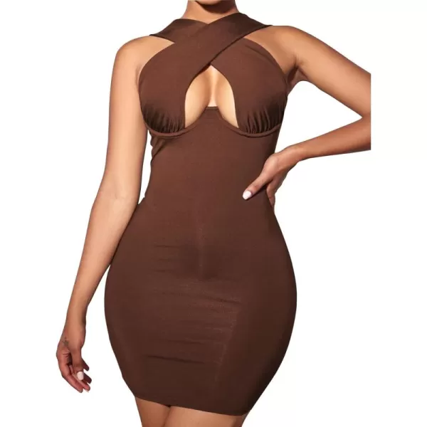 LYANER Women's Cut Out Crisscross Halter Bodycon Wrap Sexy Tank Midi Dress