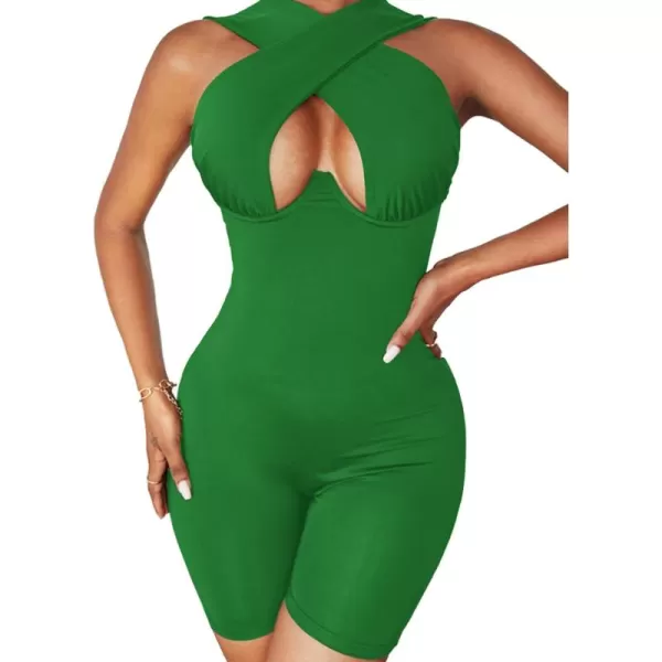 LYANER Women's Cut Out Crisscross Wrap Short Jumpsuit Bodysuit One Piece Catsuit