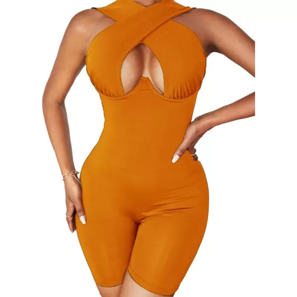 LYANER Women's Cut Out Crisscross Wrap Short Jumpsuit Bodysuit One Piece Catsuit