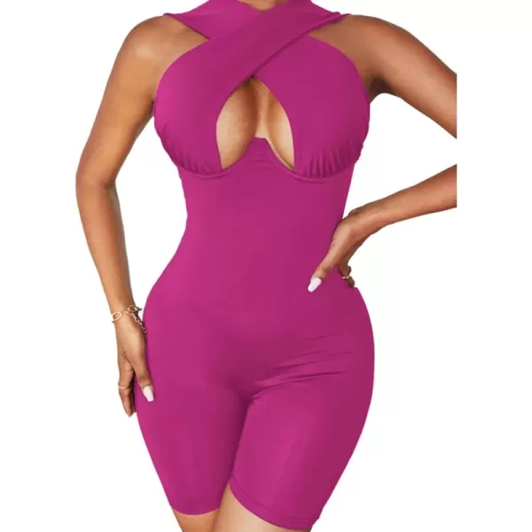 LYANER Women's Cut Out Crisscross Wrap Short Jumpsuit Bodysuit One Piece Catsuit