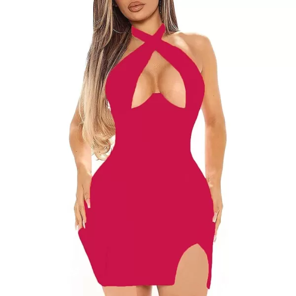LYANER Women's Cut Out Halter Wrap Sexy Bodycon Party Sleeveless Tank Mini Dress