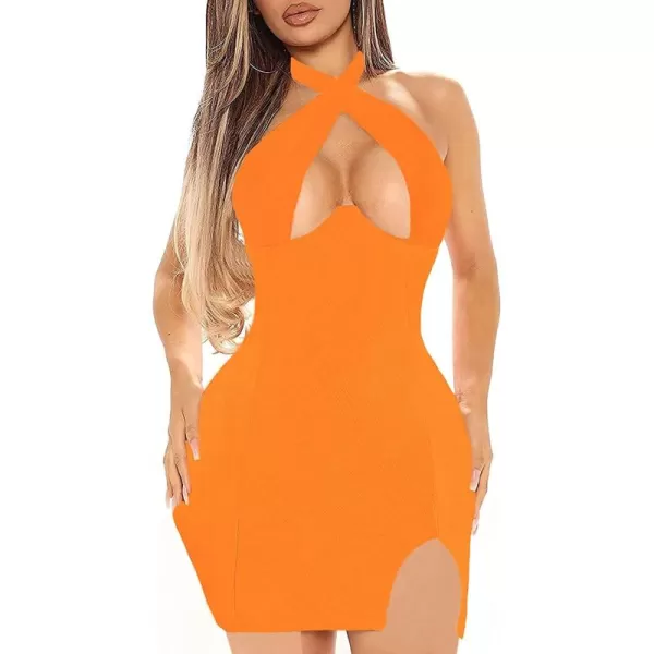 LYANER Women's Cut Out Halter Wrap Sexy Bodycon Party Sleeveless Tank Mini Dress