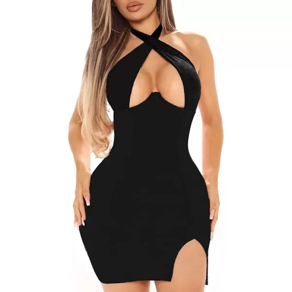 LYANER Women's Cut Out Halter Wrap Sexy Bodycon Party Sleeveless Tank Mini Dress
