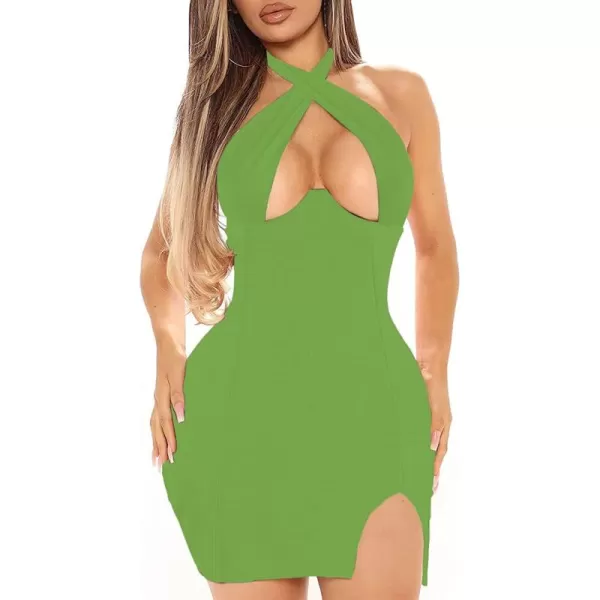 LYANER Women's Cut Out Halter Wrap Sexy Bodycon Party Sleeveless Tank Mini Dress