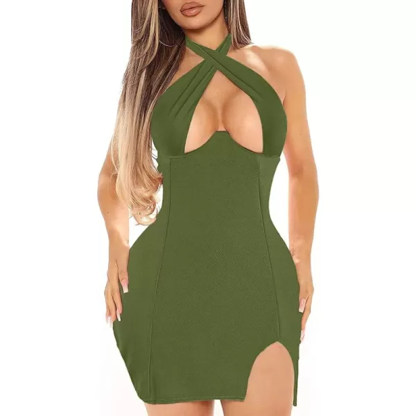 LYANER Women's Cut Out Halter Wrap Sexy Bodycon Party Sleeveless Tank Mini Dress