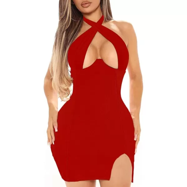 LYANER Women's Cut Out Halter Wrap Sexy Bodycon Party Sleeveless Tank Mini Dress