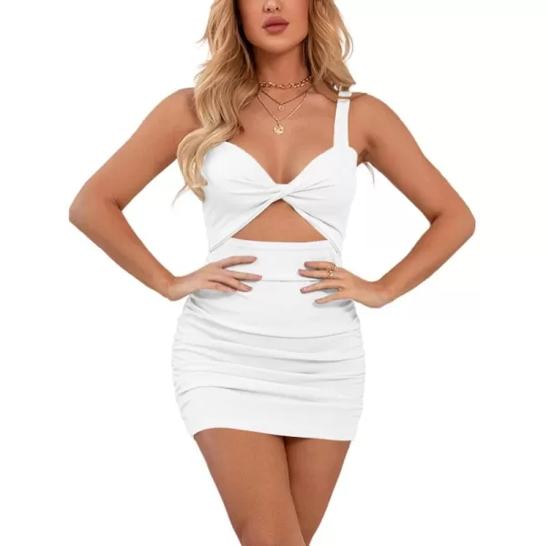 LYANER Women's Cut Out Twist Knot Front Ruched Bodycon Tank Sleeveless Mini Dress