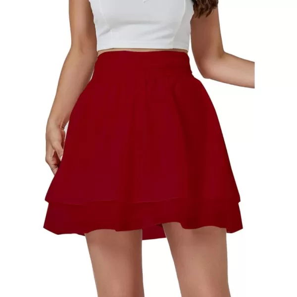 LYANER Women's Cute High Waist Layered Ruffle Hem A-line Skater Chiffon Short Mini Skirt