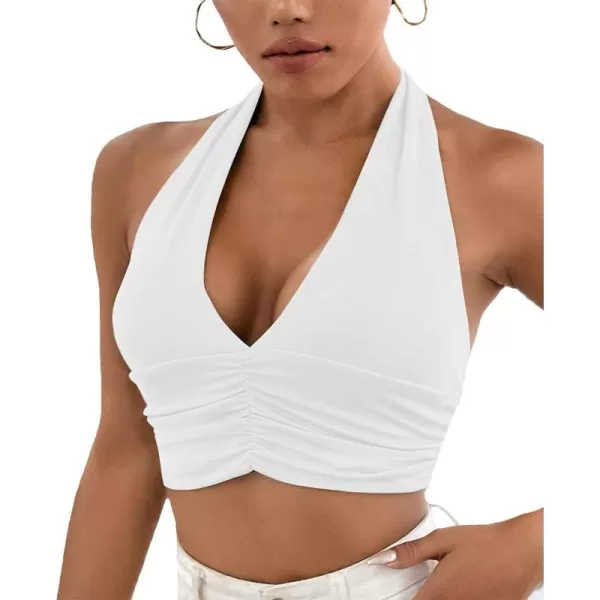 LYANER Women's Deep V Neck Halter Crop Top Tie Back Sleeveless Backless Cami