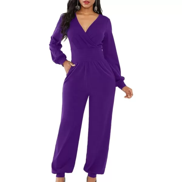LYANER Women's Deep V Neck Long Sleeve Wrap Front Jumpsuit Pant Cocktail Party Romper