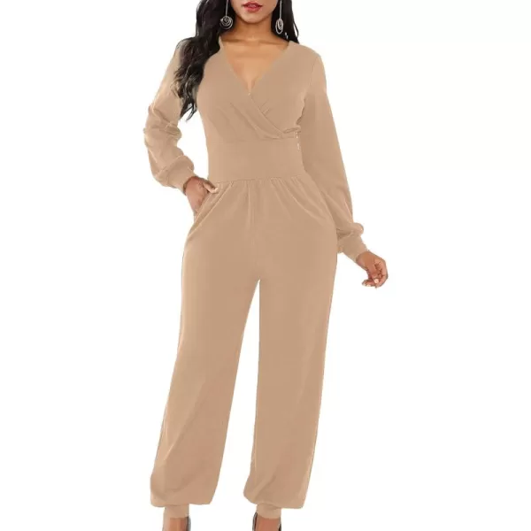 LYANER Women's Deep V Neck Long Sleeve Wrap Front Jumpsuit Pant Cocktail Party Romper
