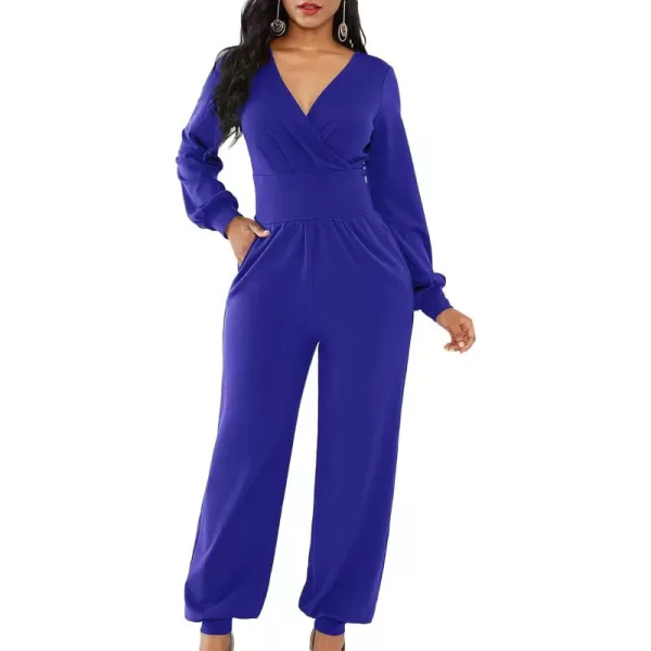 LYANER Women's Deep V Neck Long Sleeve Wrap Front Jumpsuit Pant Cocktail Party Romper