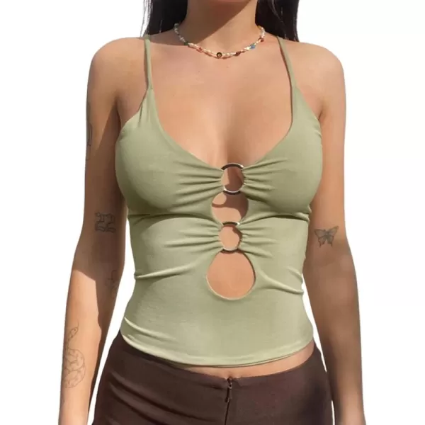 LYANER Women's Deep V Neck O Ring Cut Out Sleeveless Tank Cami Crop Top