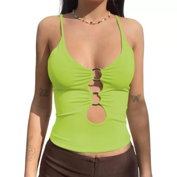 LYANER Women's Deep V Neck O Ring Cut Out Sleeveless Tank Cami Crop Top