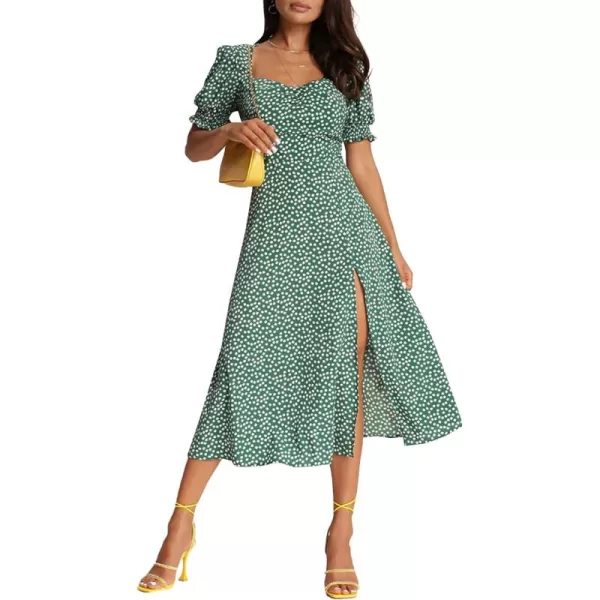LYANER Women's Disty Floral Sweetheart Neck Split Ruffle Short Puff Sleeve Midi Dress