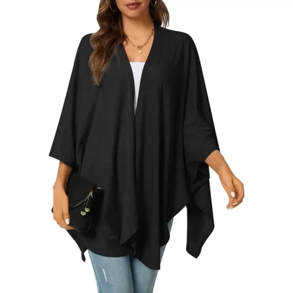 LYANER Women's Drape Front Open Irregular Hem 3/4 Batwing Sleeve Knitted Cardigan Outwear Coat