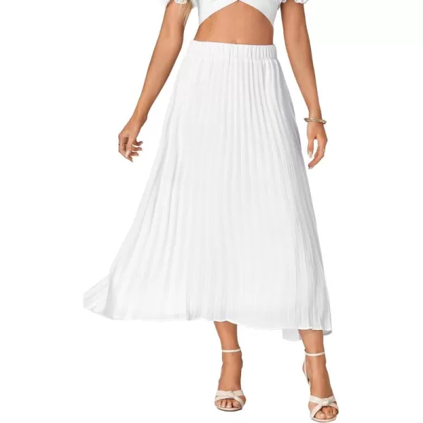 LYANER Women's Elastic High Waist Flowy Pleated Chiffon Swing A-line Causal Midi Skirt