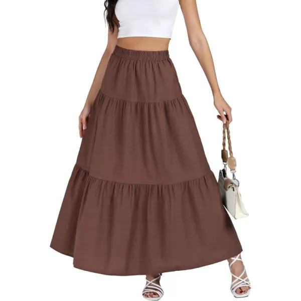 LYANER Women's Elastic Waist Pleated Layer Ruffle Hem Flowy A Line Loose Maxi Long Skirt