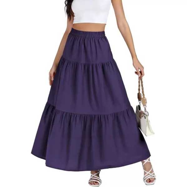 LYANER Women's Elastic Waist Pleated Layer Ruffle Hem Flowy A Line Loose Maxi Long Skirt
